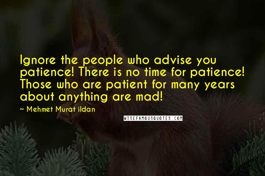 Mehmet Murat Ildan Quotes: Ignore the people who advise you patience! There is no time for patience! Those who are patient for many years about anything are mad!