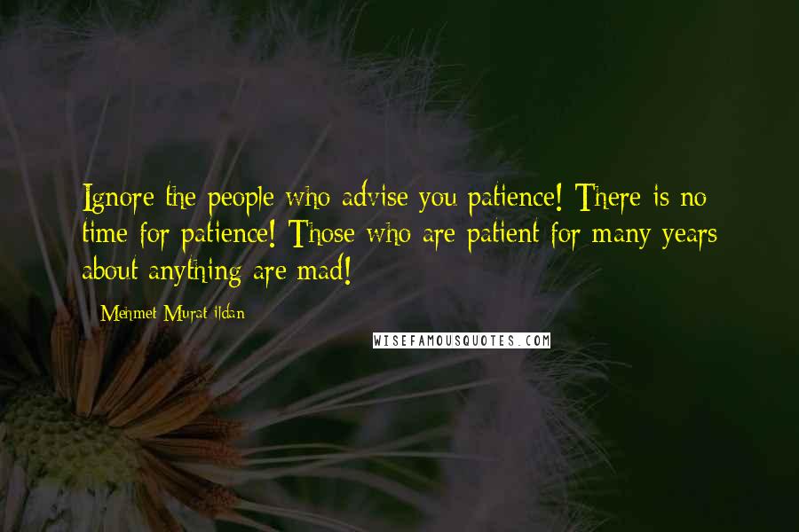 Mehmet Murat Ildan Quotes: Ignore the people who advise you patience! There is no time for patience! Those who are patient for many years about anything are mad!