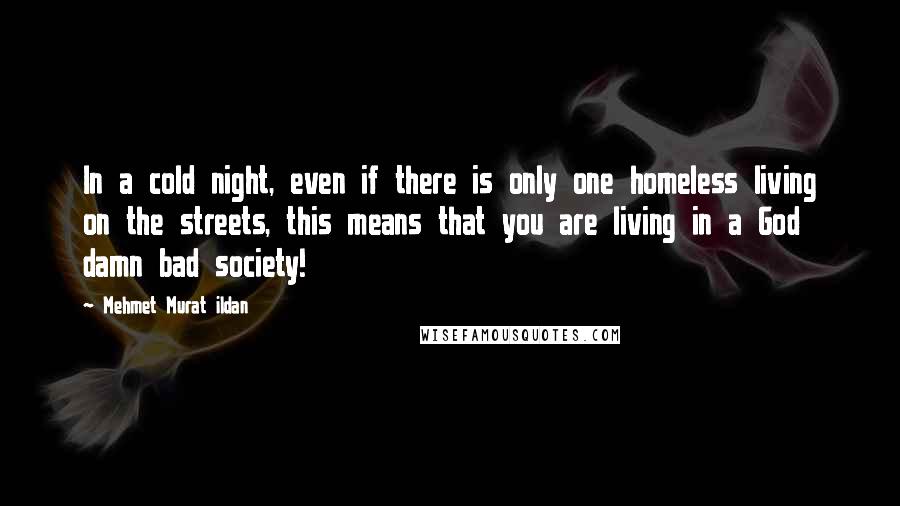 Mehmet Murat Ildan Quotes: In a cold night, even if there is only one homeless living on the streets, this means that you are living in a God damn bad society!
