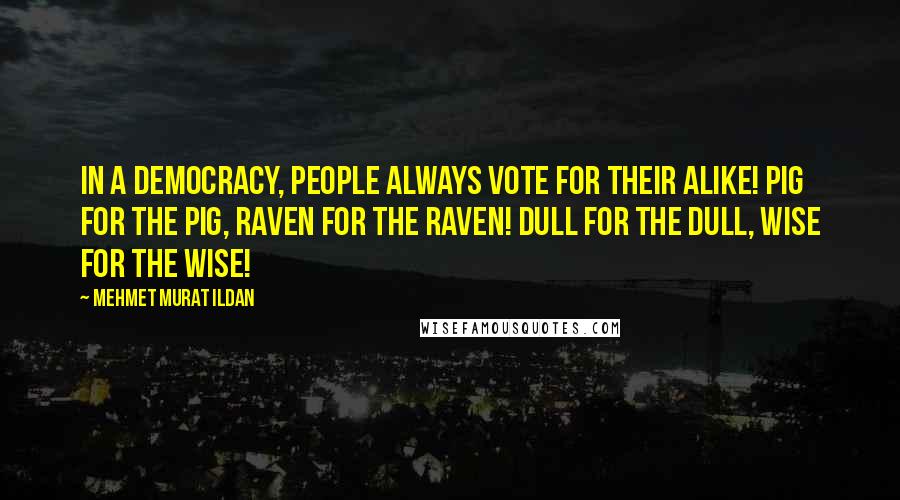 Mehmet Murat Ildan Quotes: In a democracy, people always vote for their alike! Pig for the pig, raven for the raven! Dull for the dull, wise for the wise!