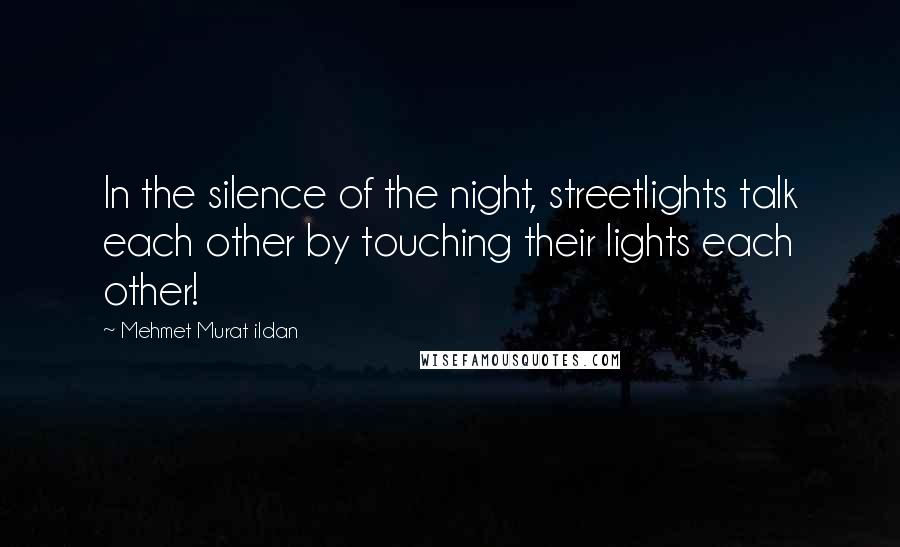 Mehmet Murat Ildan Quotes: In the silence of the night, streetlights talk each other by touching their lights each other!