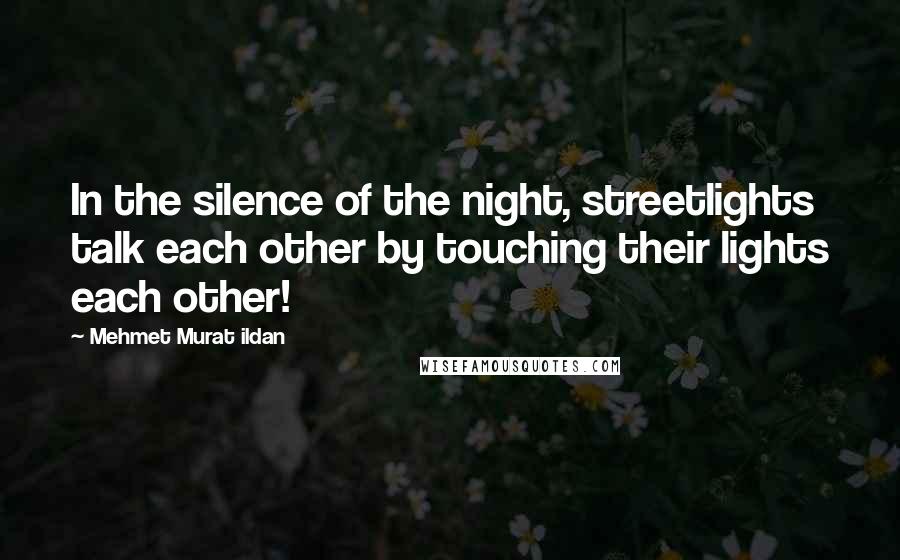 Mehmet Murat Ildan Quotes: In the silence of the night, streetlights talk each other by touching their lights each other!