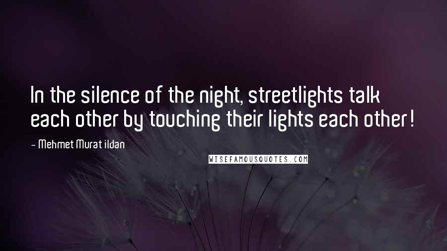 Mehmet Murat Ildan Quotes: In the silence of the night, streetlights talk each other by touching their lights each other!