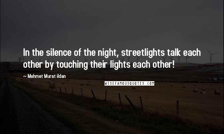 Mehmet Murat Ildan Quotes: In the silence of the night, streetlights talk each other by touching their lights each other!