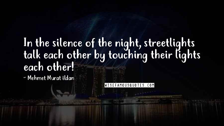 Mehmet Murat Ildan Quotes: In the silence of the night, streetlights talk each other by touching their lights each other!