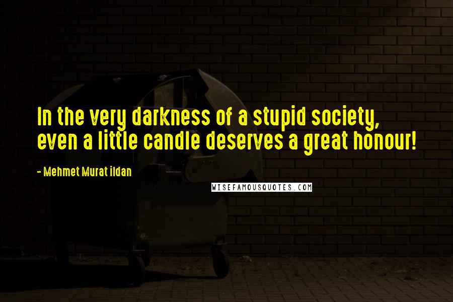 Mehmet Murat Ildan Quotes: In the very darkness of a stupid society, even a little candle deserves a great honour!