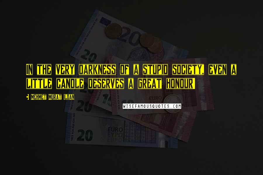 Mehmet Murat Ildan Quotes: In the very darkness of a stupid society, even a little candle deserves a great honour!