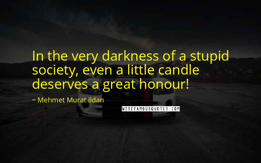 Mehmet Murat Ildan Quotes: In the very darkness of a stupid society, even a little candle deserves a great honour!