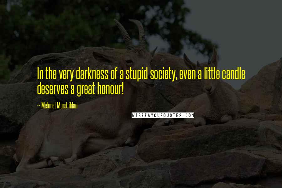 Mehmet Murat Ildan Quotes: In the very darkness of a stupid society, even a little candle deserves a great honour!