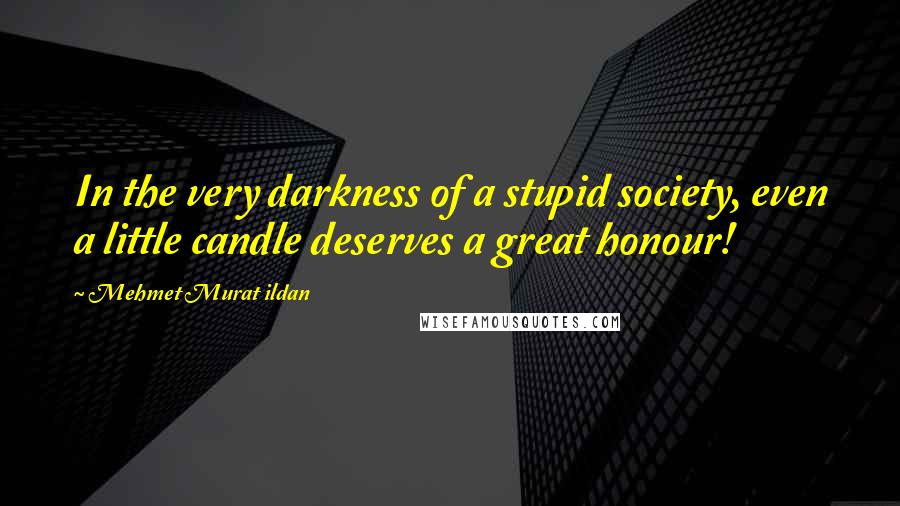 Mehmet Murat Ildan Quotes: In the very darkness of a stupid society, even a little candle deserves a great honour!