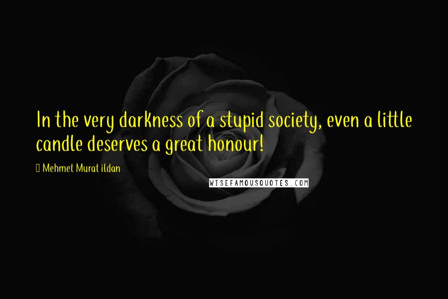 Mehmet Murat Ildan Quotes: In the very darkness of a stupid society, even a little candle deserves a great honour!