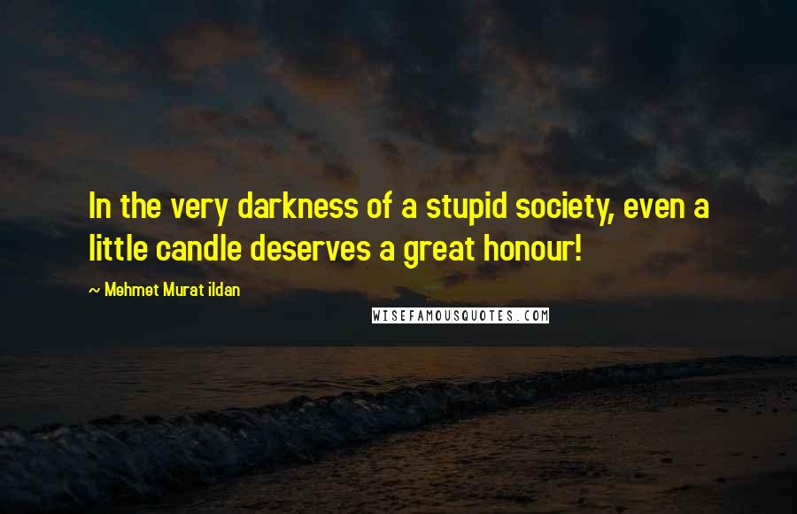 Mehmet Murat Ildan Quotes: In the very darkness of a stupid society, even a little candle deserves a great honour!