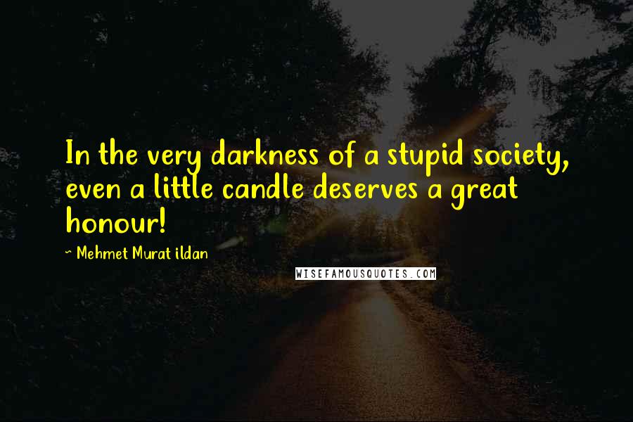 Mehmet Murat Ildan Quotes: In the very darkness of a stupid society, even a little candle deserves a great honour!