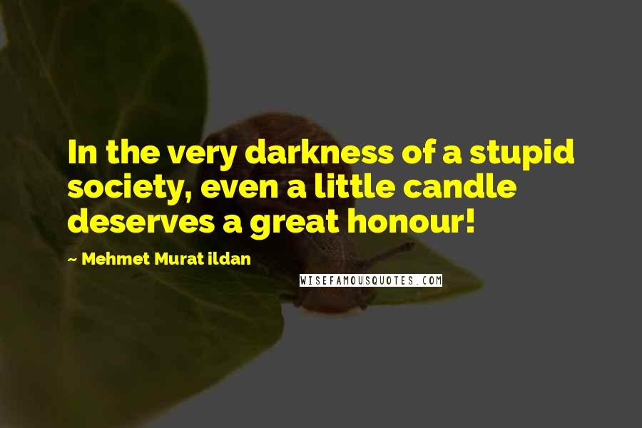 Mehmet Murat Ildan Quotes: In the very darkness of a stupid society, even a little candle deserves a great honour!