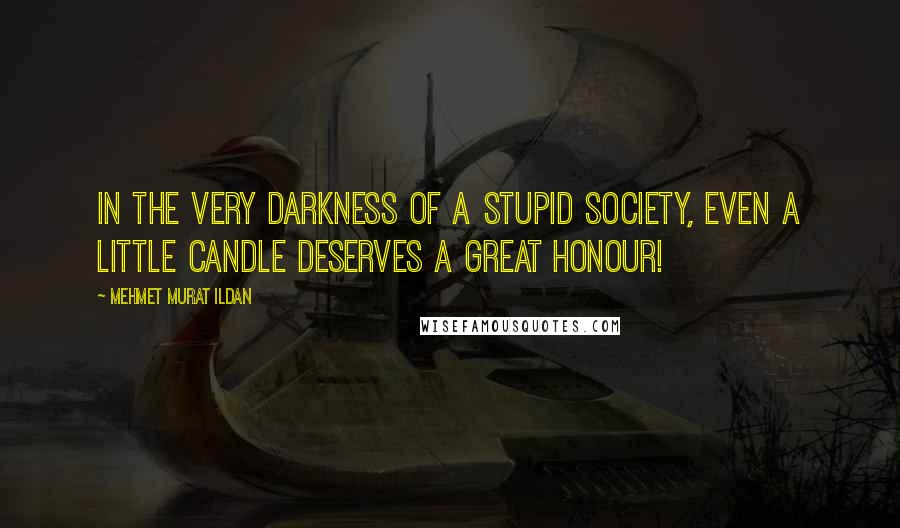 Mehmet Murat Ildan Quotes: In the very darkness of a stupid society, even a little candle deserves a great honour!