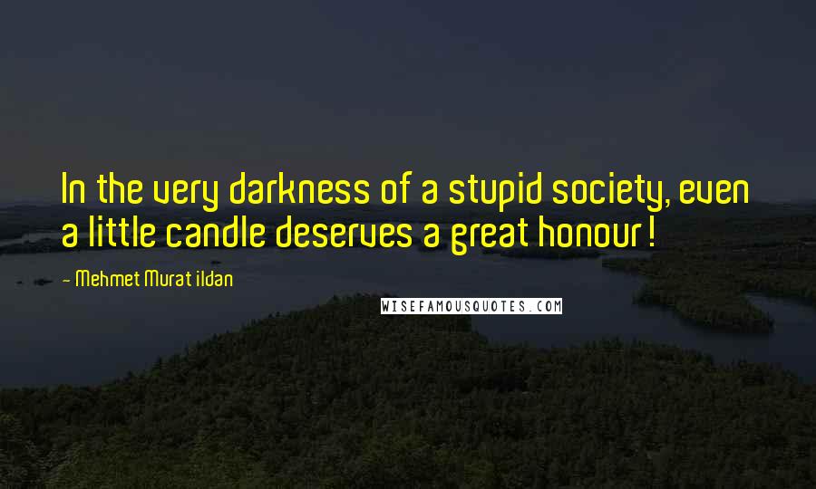 Mehmet Murat Ildan Quotes: In the very darkness of a stupid society, even a little candle deserves a great honour!