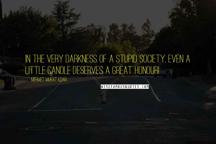 Mehmet Murat Ildan Quotes: In the very darkness of a stupid society, even a little candle deserves a great honour!