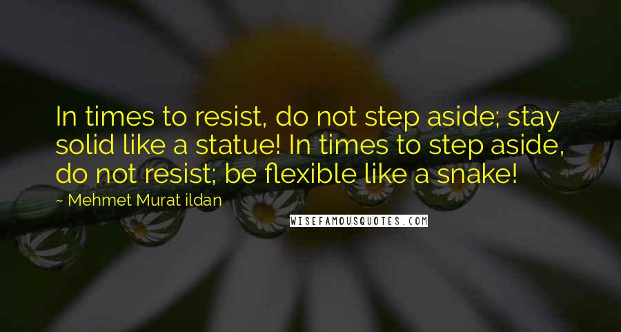 Mehmet Murat Ildan Quotes: In times to resist, do not step aside; stay solid like a statue! In times to step aside, do not resist; be flexible like a snake!