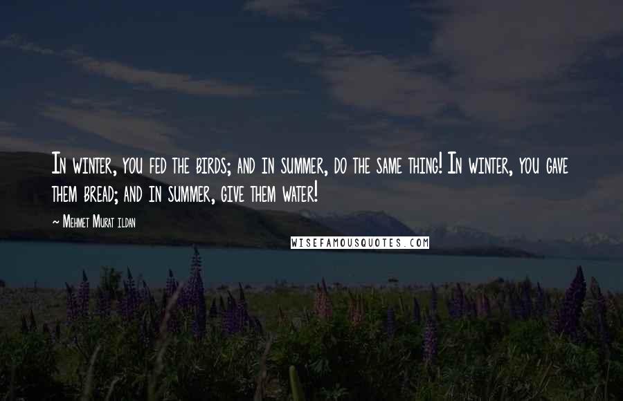 Mehmet Murat Ildan Quotes: In winter, you fed the birds; and in summer, do the same thing! In winter, you gave them bread; and in summer, give them water!