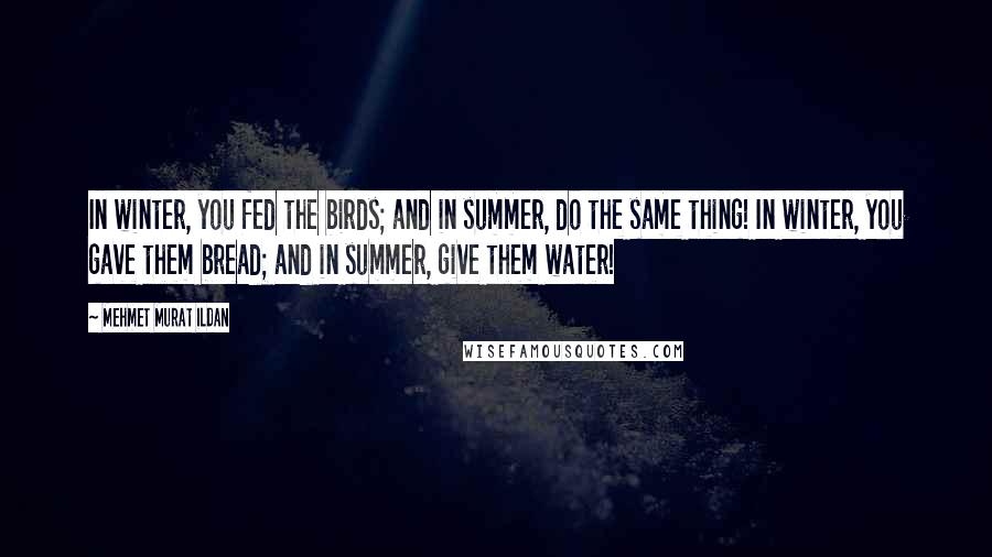 Mehmet Murat Ildan Quotes: In winter, you fed the birds; and in summer, do the same thing! In winter, you gave them bread; and in summer, give them water!