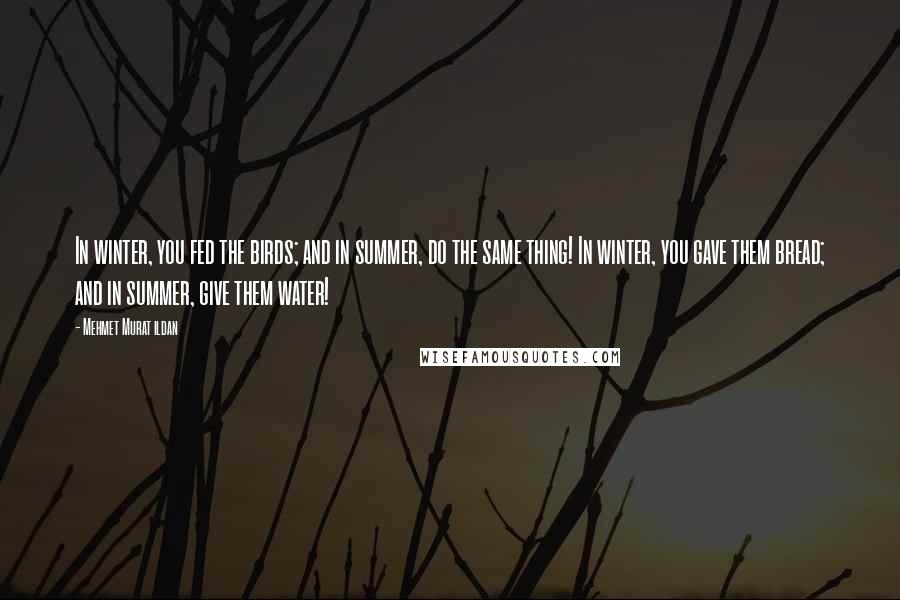Mehmet Murat Ildan Quotes: In winter, you fed the birds; and in summer, do the same thing! In winter, you gave them bread; and in summer, give them water!
