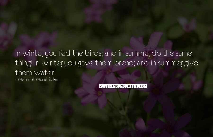Mehmet Murat Ildan Quotes: In winter, you fed the birds; and in summer, do the same thing! In winter, you gave them bread; and in summer, give them water!