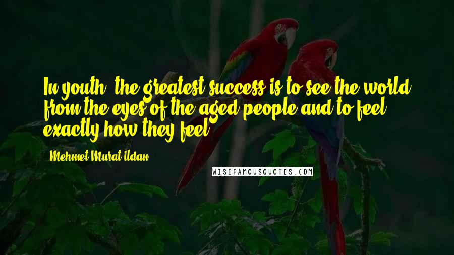 Mehmet Murat Ildan Quotes: In youth, the greatest success is to see the world from the eyes of the aged people and to feel exactly how they feel.