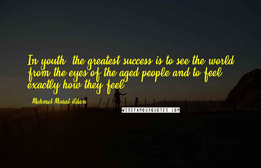 Mehmet Murat Ildan Quotes: In youth, the greatest success is to see the world from the eyes of the aged people and to feel exactly how they feel.