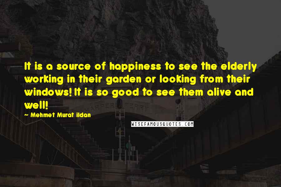 Mehmet Murat Ildan Quotes: It is a source of happiness to see the elderly working in their garden or looking from their windows! It is so good to see them alive and well!