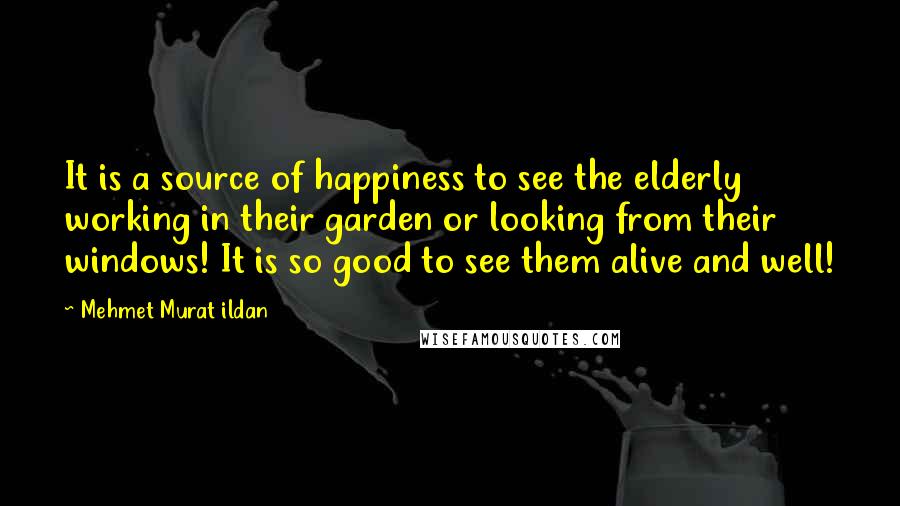 Mehmet Murat Ildan Quotes: It is a source of happiness to see the elderly working in their garden or looking from their windows! It is so good to see them alive and well!