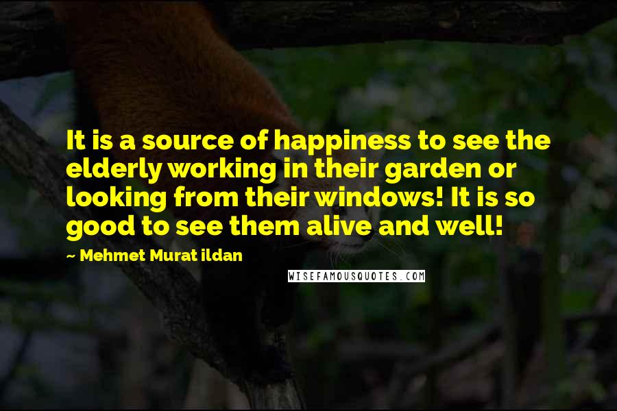 Mehmet Murat Ildan Quotes: It is a source of happiness to see the elderly working in their garden or looking from their windows! It is so good to see them alive and well!