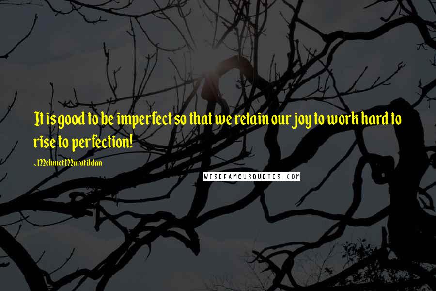 Mehmet Murat Ildan Quotes: It is good to be imperfect so that we retain our joy to work hard to rise to perfection!