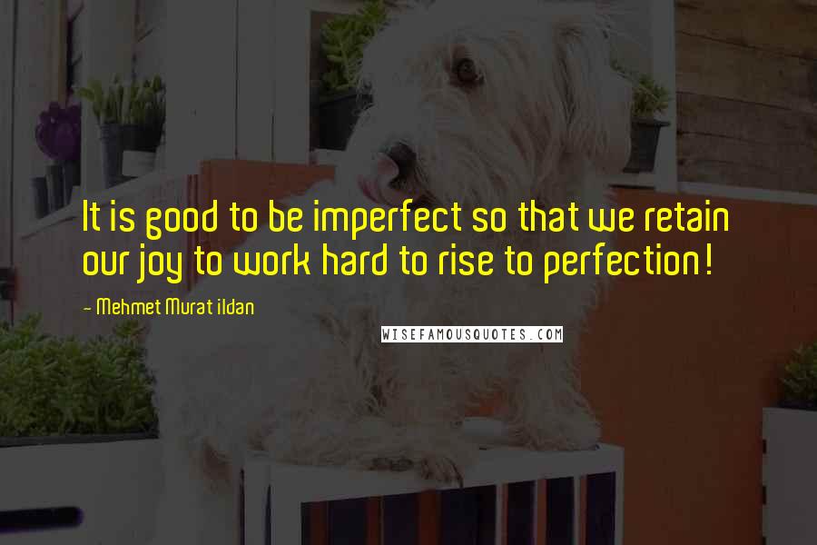 Mehmet Murat Ildan Quotes: It is good to be imperfect so that we retain our joy to work hard to rise to perfection!