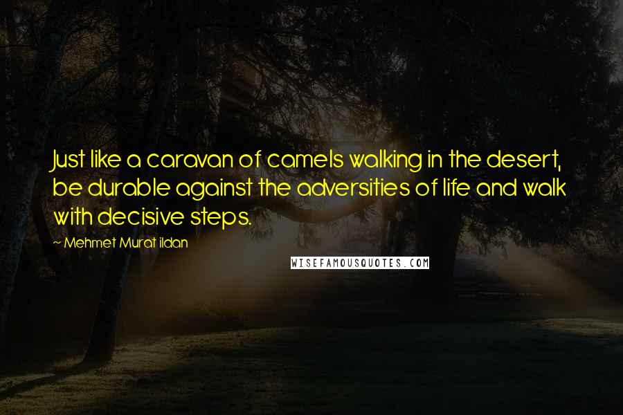 Mehmet Murat Ildan Quotes: Just like a caravan of camels walking in the desert, be durable against the adversities of life and walk with decisive steps.