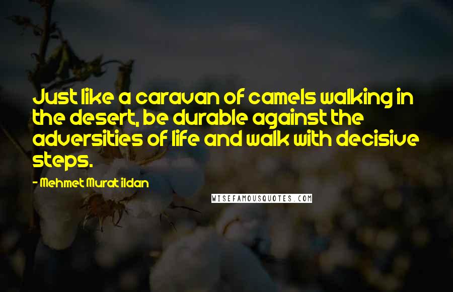 Mehmet Murat Ildan Quotes: Just like a caravan of camels walking in the desert, be durable against the adversities of life and walk with decisive steps.