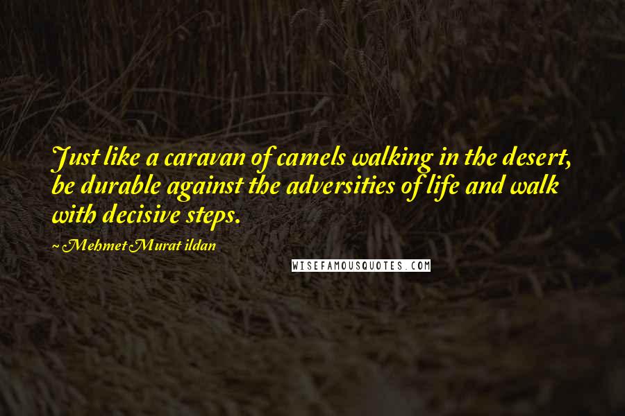 Mehmet Murat Ildan Quotes: Just like a caravan of camels walking in the desert, be durable against the adversities of life and walk with decisive steps.