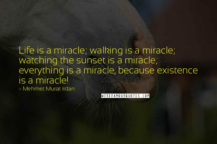 Mehmet Murat Ildan Quotes: Life is a miracle; walking is a miracle; watching the sunset is a miracle; everything is a miracle, because existence is a miracle!