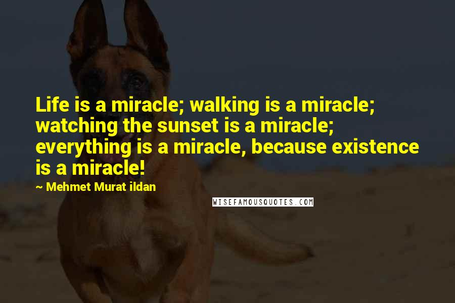 Mehmet Murat Ildan Quotes: Life is a miracle; walking is a miracle; watching the sunset is a miracle; everything is a miracle, because existence is a miracle!