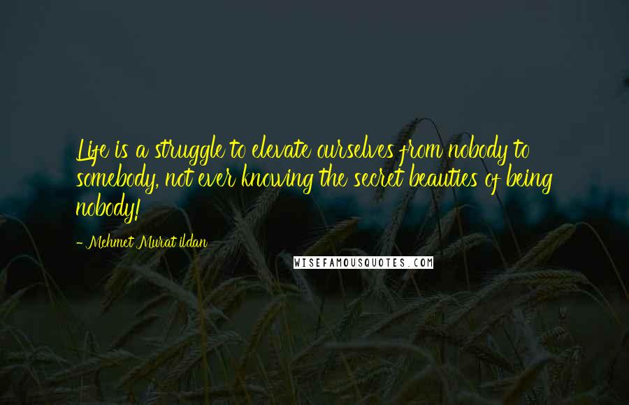 Mehmet Murat Ildan Quotes: Life is a struggle to elevate ourselves from nobody to somebody, not ever knowing the secret beauties of being nobody!