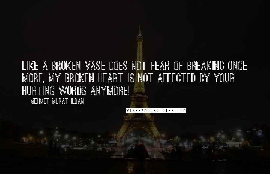 Mehmet Murat Ildan Quotes: Like a broken vase does not fear of breaking once more, my broken heart is not affected by your hurting words anymore!