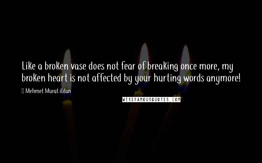 Mehmet Murat Ildan Quotes: Like a broken vase does not fear of breaking once more, my broken heart is not affected by your hurting words anymore!