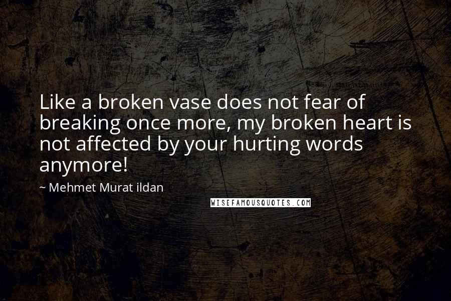 Mehmet Murat Ildan Quotes: Like a broken vase does not fear of breaking once more, my broken heart is not affected by your hurting words anymore!