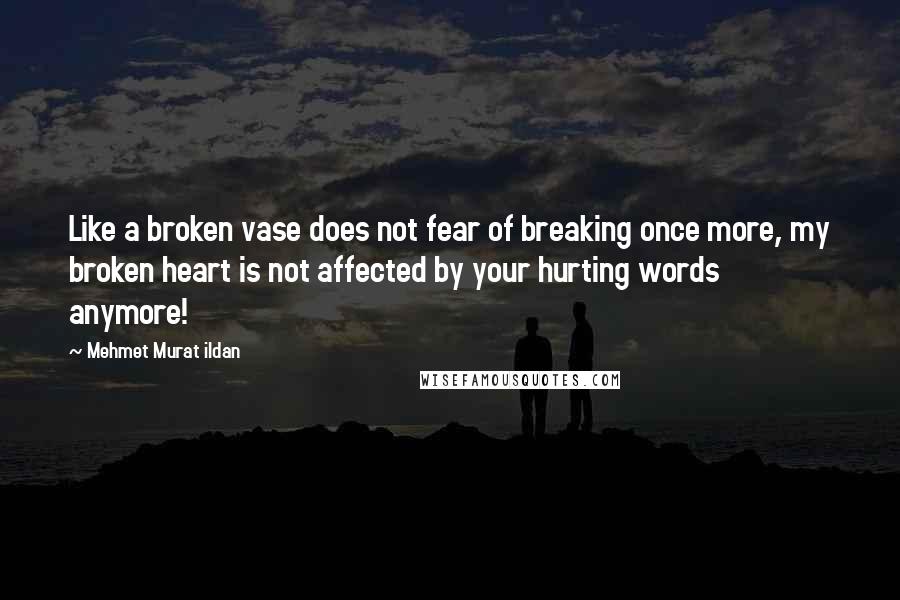 Mehmet Murat Ildan Quotes: Like a broken vase does not fear of breaking once more, my broken heart is not affected by your hurting words anymore!