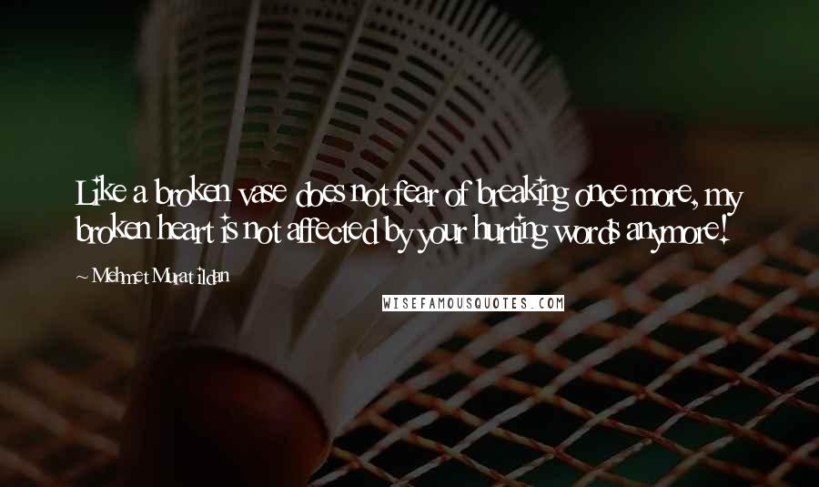 Mehmet Murat Ildan Quotes: Like a broken vase does not fear of breaking once more, my broken heart is not affected by your hurting words anymore!