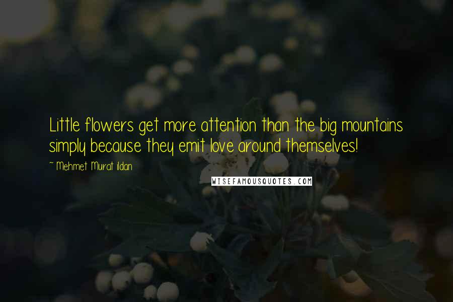 Mehmet Murat Ildan Quotes: Little flowers get more attention than the big mountains simply because they emit love around themselves!