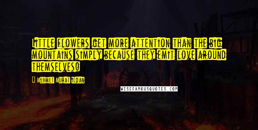 Mehmet Murat Ildan Quotes: Little flowers get more attention than the big mountains simply because they emit love around themselves!