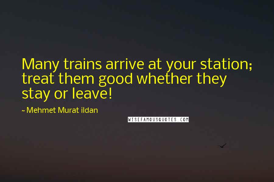 Mehmet Murat Ildan Quotes: Many trains arrive at your station; treat them good whether they stay or leave!