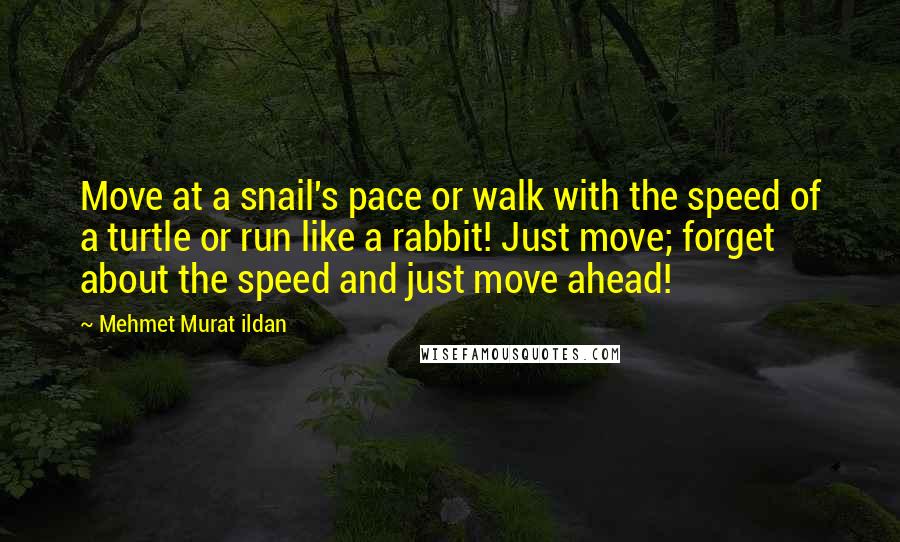 Mehmet Murat Ildan Quotes: Move at a snail's pace or walk with the speed of a turtle or run like a rabbit! Just move; forget about the speed and just move ahead!