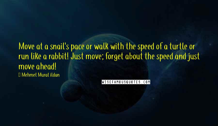 Mehmet Murat Ildan Quotes: Move at a snail's pace or walk with the speed of a turtle or run like a rabbit! Just move; forget about the speed and just move ahead!