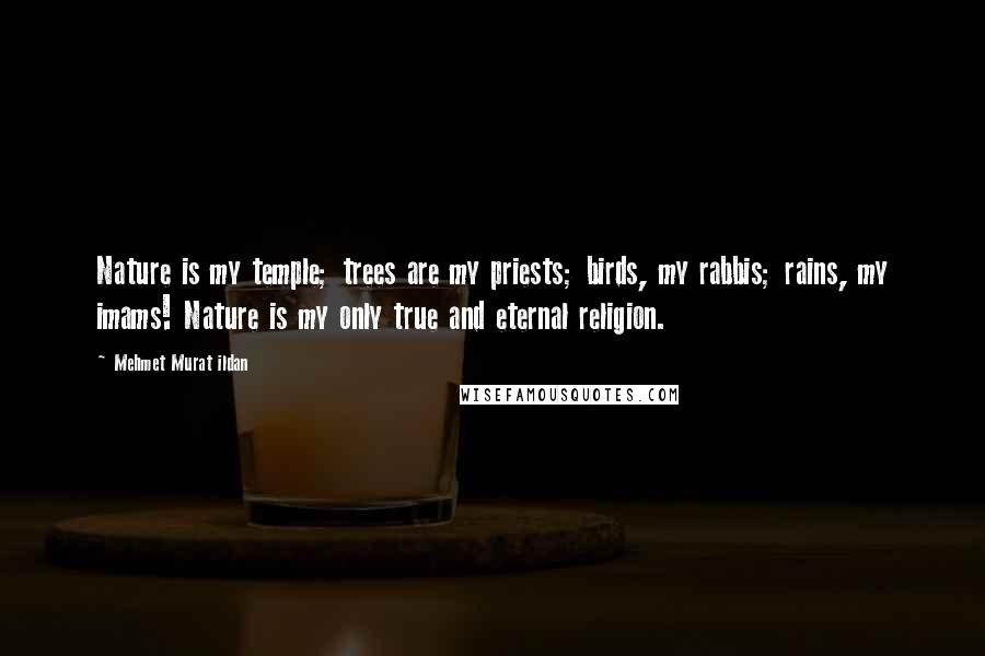 Mehmet Murat Ildan Quotes: Nature is my temple; trees are my priests; birds, my rabbis; rains, my imams! Nature is my only true and eternal religion.